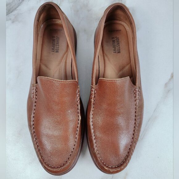 Johnston & Murphy Brannon Venetian Cognac Sheepskin Leather Slip On Loafers, 9.5